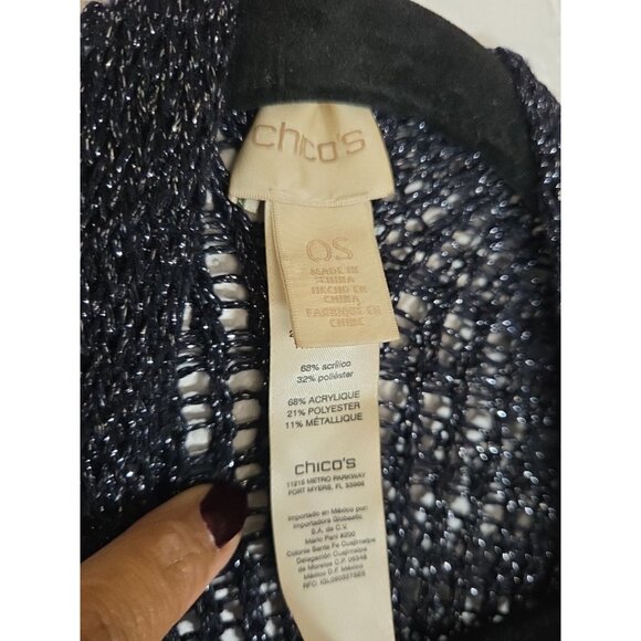 Chicos Knit Multi Use Wrap, Shawl, Cape Poncho Blue Metall Size One Size Boho - Picture 4 of 8